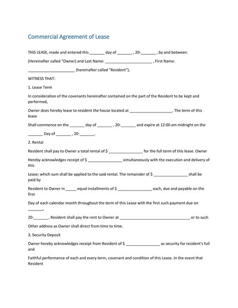 Office Lease Agreement Template Printable