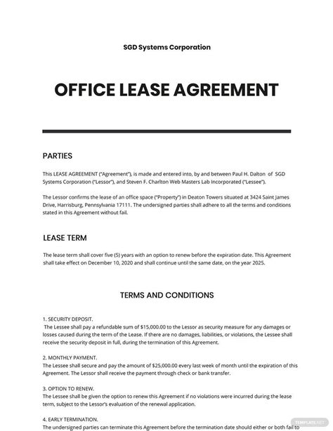 Office Lease Agreement Template Sample