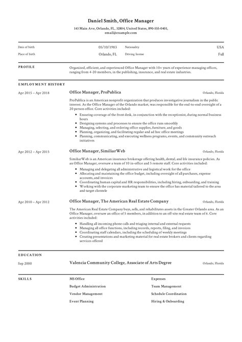 Office Manager Resume Format