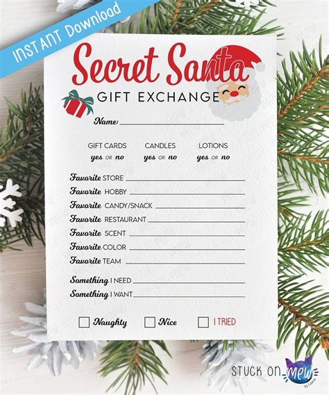 Office Printable Secret Santa Gift Exchange Ideas