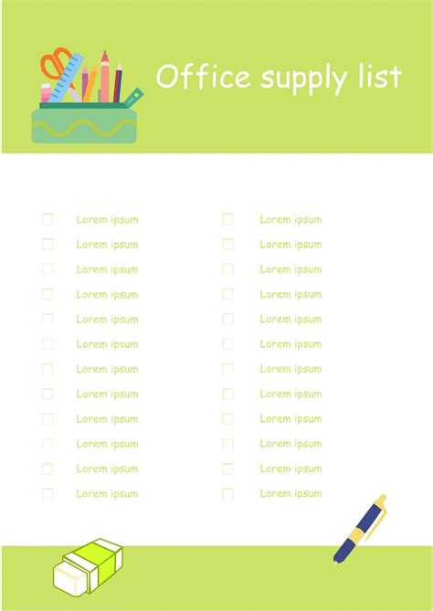 Office Supplies List Template