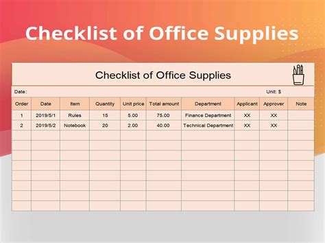 Free Office Supplies List Template