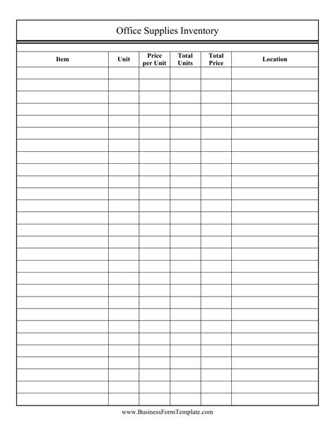 Office Supply Inventory Template Word