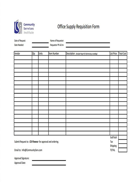 Office supply order form template