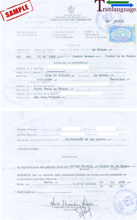 Official Cuban Birth Certificate Translation