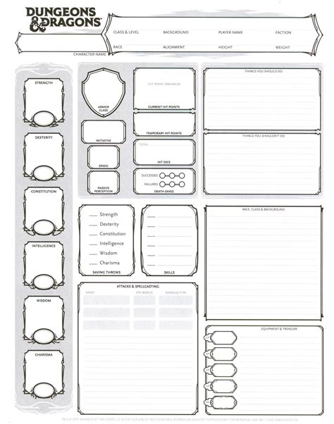 Official D&D character sheets