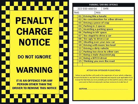 Image of an official-looking fake parking ticket