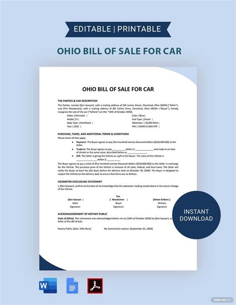 Ohio Bill of Sale Template