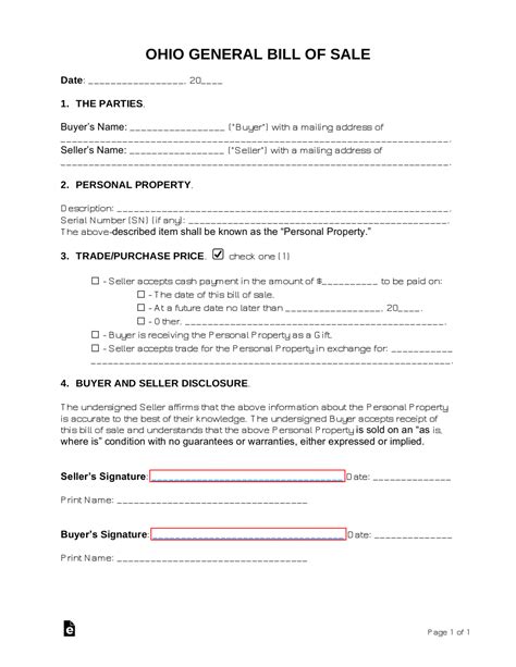 Ohio Bill of Sale Template Instructions