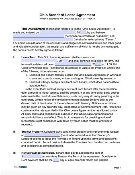 Ohio Rental Lease Agreement Template 1