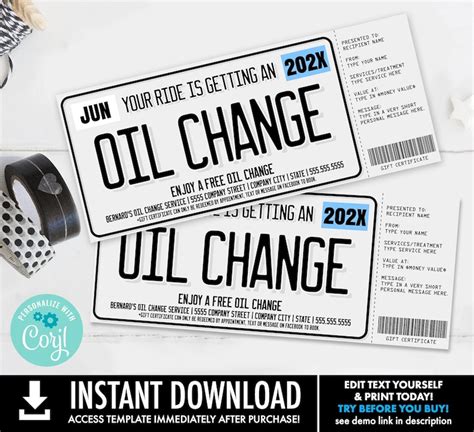 Oil Change Gift Certificate Example