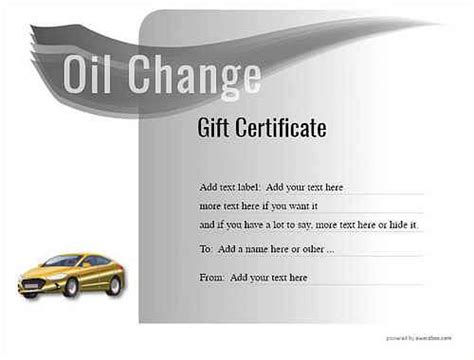 Oil Change Gift Certificate Template Example