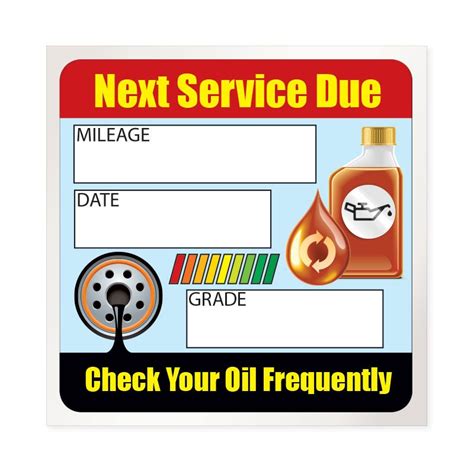 Oil change reminder sticker template