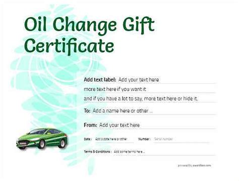 Oil Change Service Gift Certificate