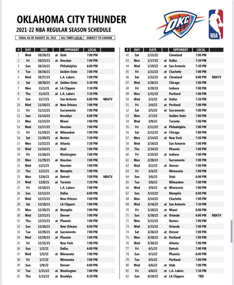 Okc Thunder Printable Schedule 1