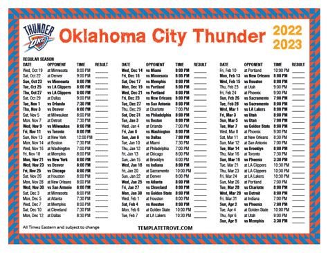 Okc Thunder Printable Schedule 2