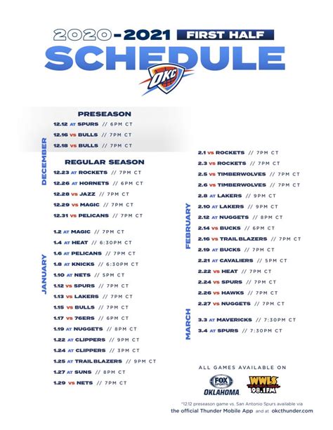 Okc Thunder Printable Schedule 4