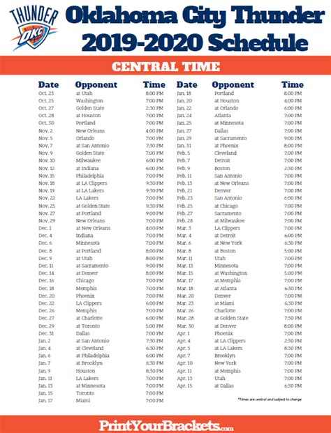 Okc Thunder Printable Schedule 6