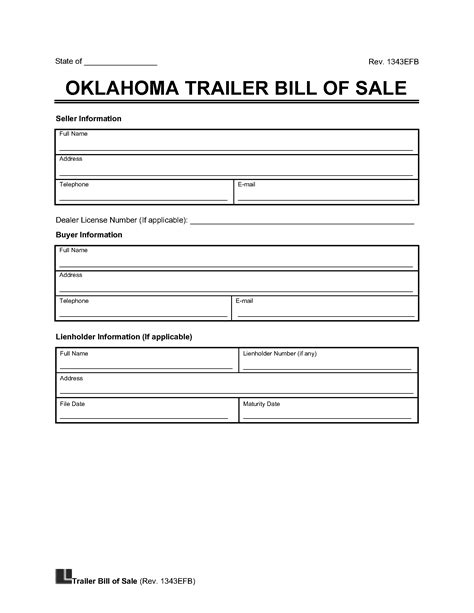 Oklahoma Bill of Sale Template Free Printable