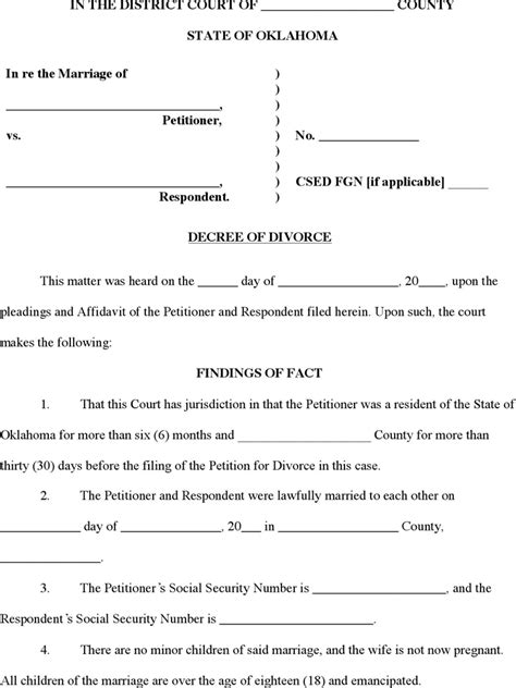 Oklahoma Divorce Forms Printable