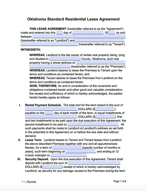 Oklahoma Lease Agreement Template