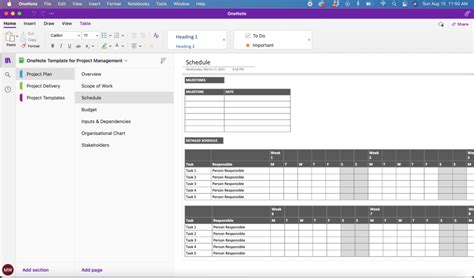 OneNote Project Plan Template