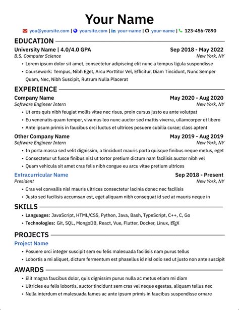 One Column Resume Template