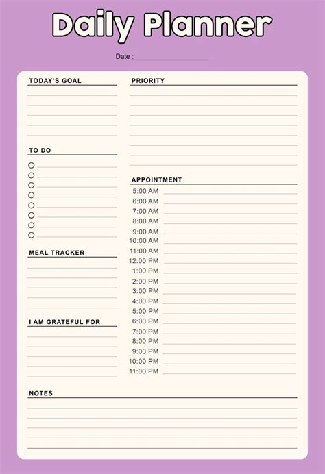 One-Page Calendar for Time Management