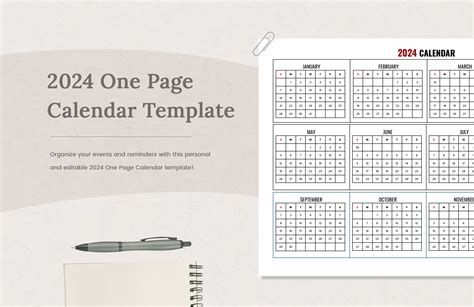 One-Page Calendar Template