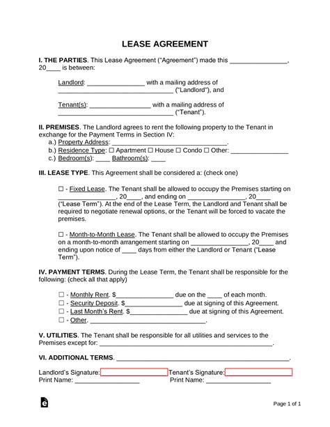 One Page Lease Agreement Template Gallery 7