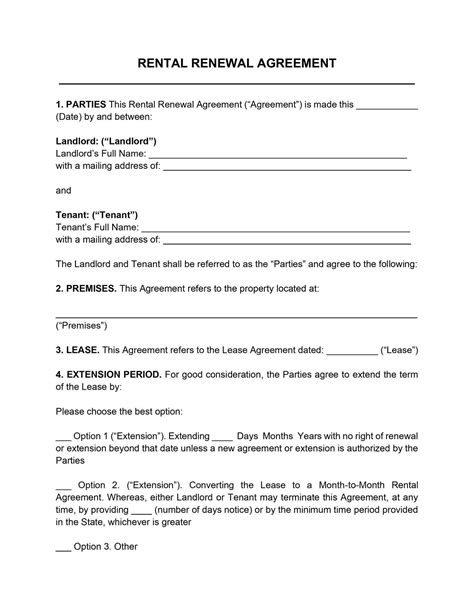 One Page Lease Agreement Template with Option to Renew