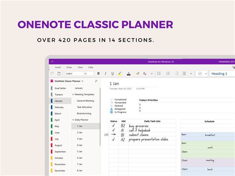 OneNote Planner Template Example 1