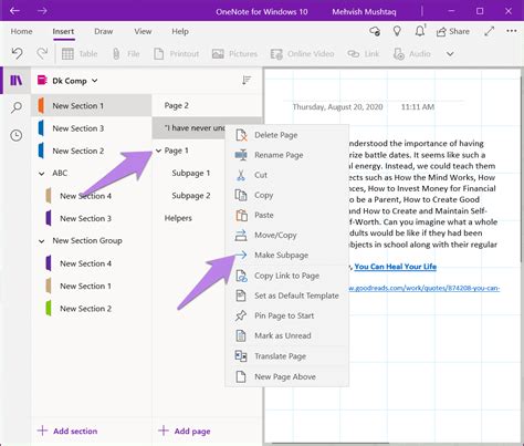 OneNote milestones section