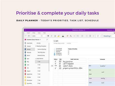 OneNote task list section