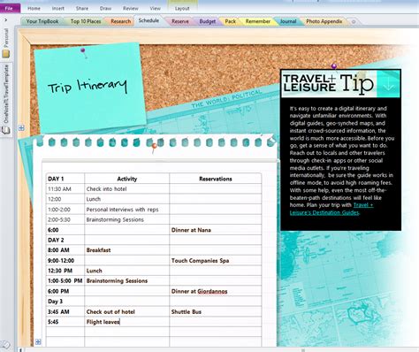 OneNote Travel Planner Template