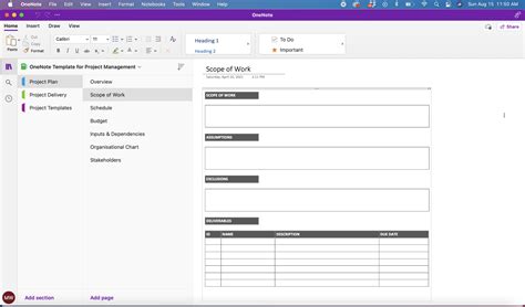 OneNote Project Management Template