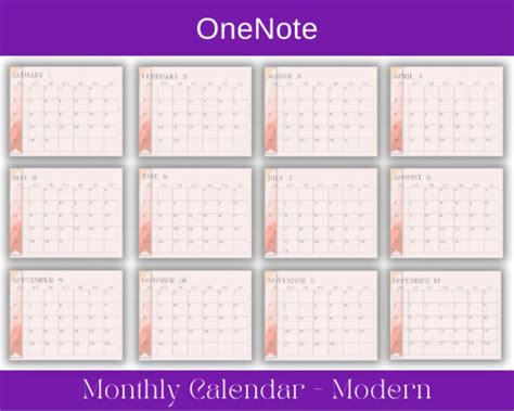 Design of a yearly planner template in OneNote