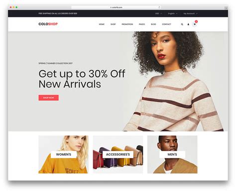 Example of online clothing store template with responsive design