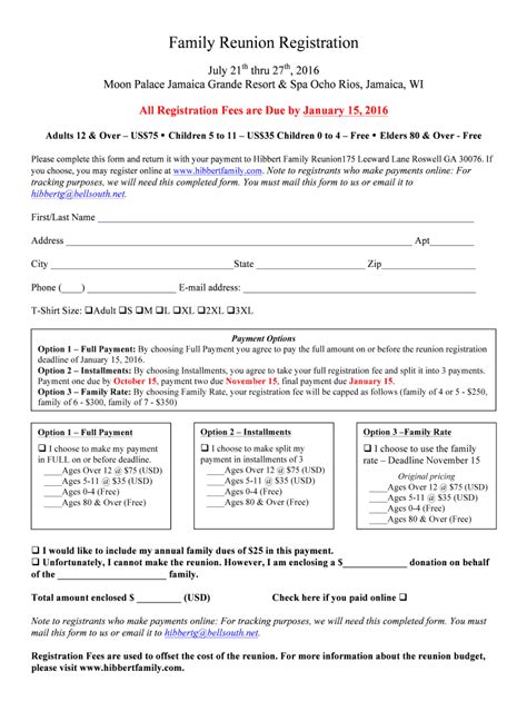 Online Family Reunion Registration Form