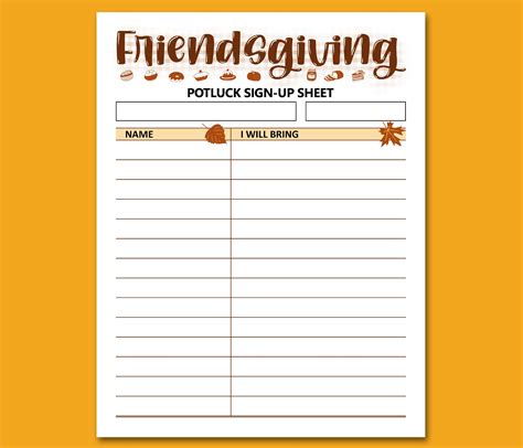 Online Friendsgiving Sign-Up Sheet Template