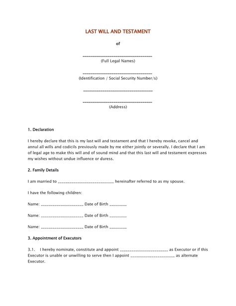 Online Last Will and Testament Template