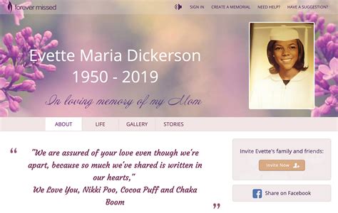 Online memorial website example