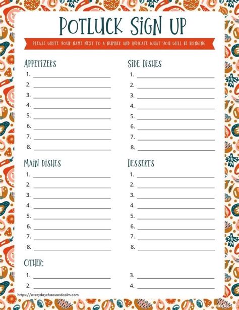 Online Potluck Sign-Up Sheet Template