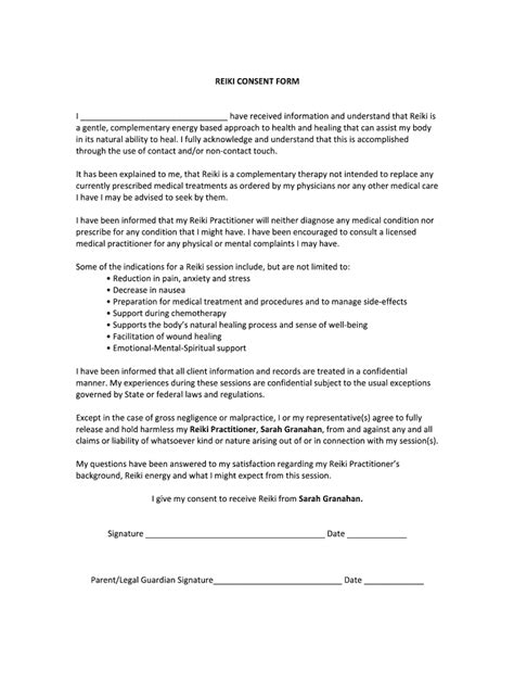 Online Reiki Consent Form Template