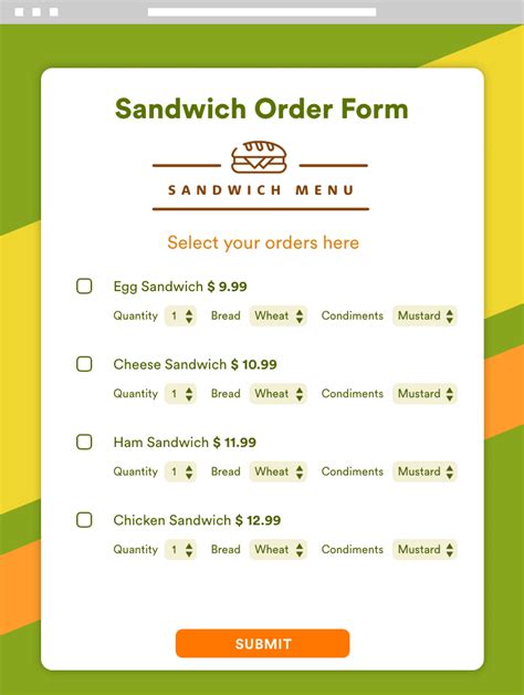 Online Sandwich Order Form