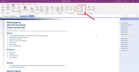 OneNote meeting examples