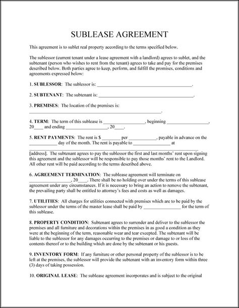 Ontario Sublet Agreement Template