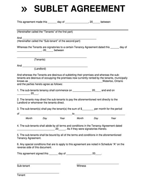 Ontario Sublet Agreement Template Example