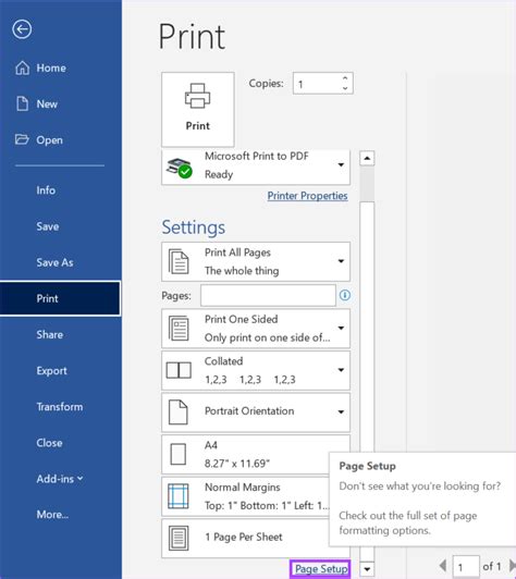 Open Page Setup Dialog Box