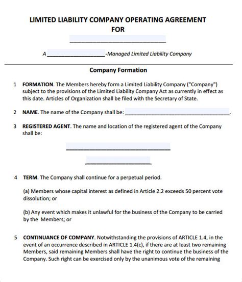 operating agreement template microsoft word free